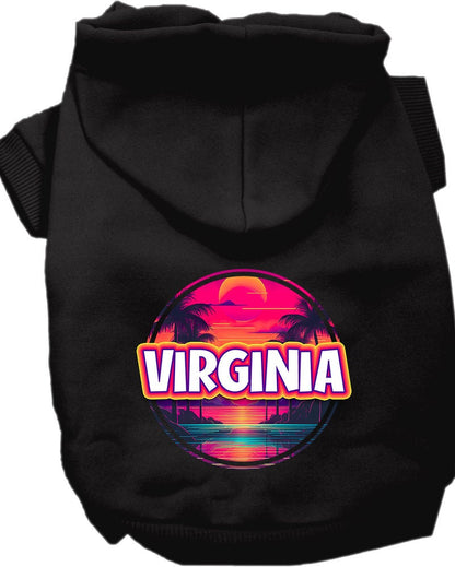 Pet Dog & Cat Screen Printed Hoodie for Small to Medium Pets (Sizes XS-XL), "Virginia Neon Beach Sunset"