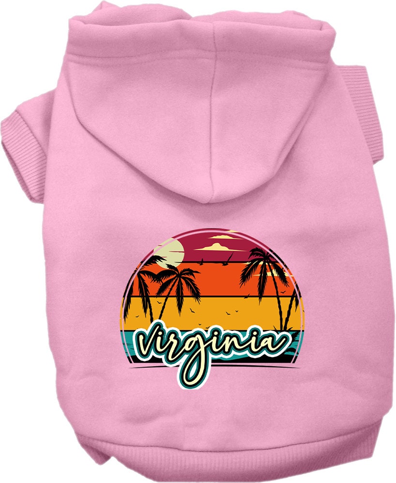 Sudadera con capucha serigrafiada para perros y gatos, para mascotas pequeñas y medianas (tallas XS a XL), "Virginia Retro Beach Sunset"