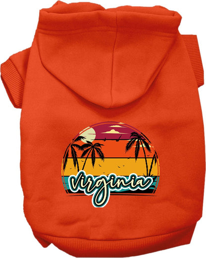 Sudadera con capucha serigrafiada para perros y gatos, para mascotas pequeñas y medianas (tallas XS a XL), "Virginia Retro Beach Sunset"