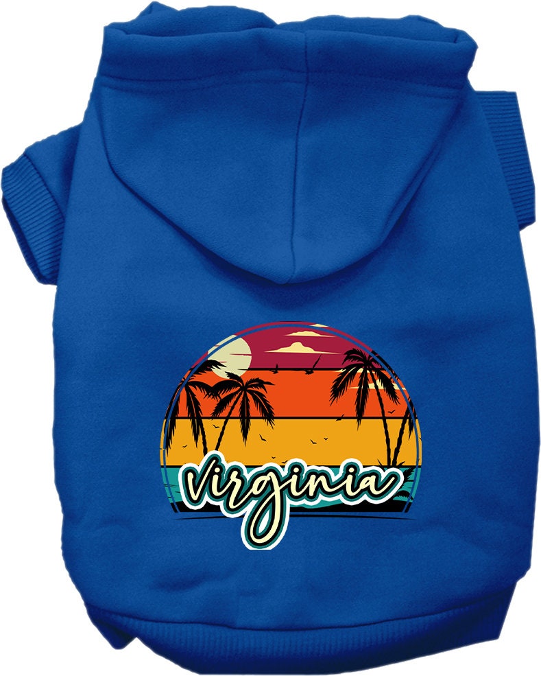 Sudadera con capucha serigrafiada para perros y gatos, para mascotas pequeñas y medianas (tallas XS a XL), "Virginia Retro Beach Sunset"