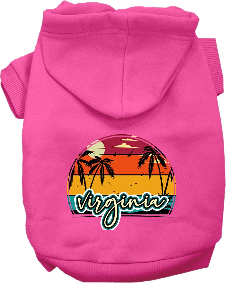 Sudadera con capucha serigrafiada para perros y gatos, para mascotas pequeñas y medianas (tallas XS a XL), "Virginia Retro Beach Sunset"