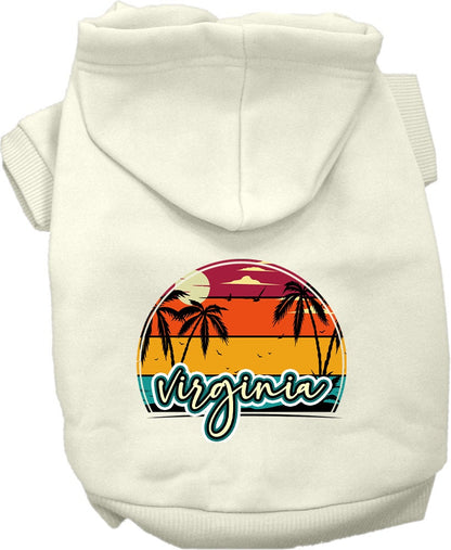 Sudadera con capucha serigrafiada para perros y gatos, para mascotas pequeñas y medianas (tallas XS a XL), "Virginia Retro Beach Sunset"