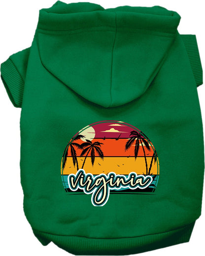 Sudadera con capucha serigrafiada para perros y gatos, para mascotas pequeñas y medianas (tallas XS a XL), "Virginia Retro Beach Sunset"