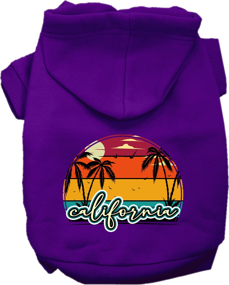 Sudadera con capucha serigrafiada para perros y gatos, para mascotas medianas y grandes (tallas 2XL-6XL), "California Retro Beach Sunset"