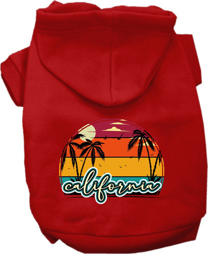 Sudadera con capucha serigrafiada para perros y gatos, para mascotas medianas y grandes (tallas 2XL-6XL), "California Retro Beach Sunset"