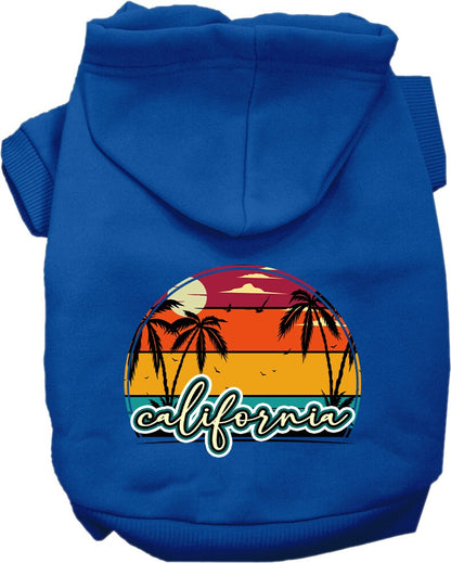 Sudadera con capucha serigrafiada para perros y gatos, para mascotas medianas y grandes (tallas 2XL-6XL), "California Retro Beach Sunset"