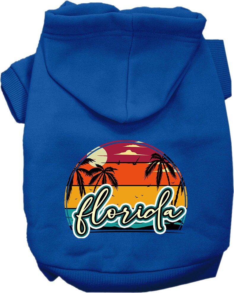 Sudadera con capucha serigrafiada para perros y gatos, para mascotas medianas y grandes (tallas 2XL-6XL), "Florida Retro Beach Sunset"