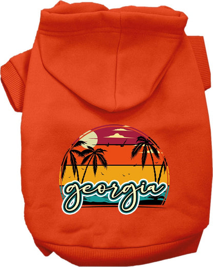 Sudadera con capucha serigrafiada para perros y gatos, para mascotas pequeñas y medianas (tallas XS a XL), "Georgia Retro Beach Sunset"