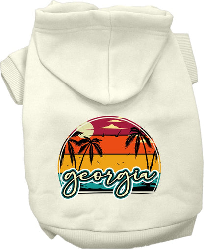 Sudadera con capucha serigrafiada para perros y gatos, para mascotas pequeñas y medianas (tallas XS a XL), "Georgia Retro Beach Sunset"