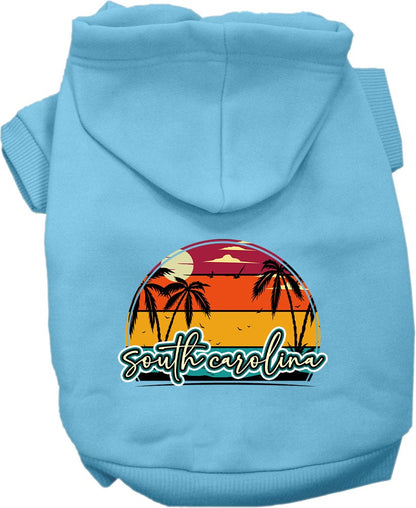 Sudadera con capucha serigrafiada para perros y gatos, para mascotas pequeñas y medianas (tallas XS a XL), "Puesta de sol retro en la playa de Carolina del Sur"