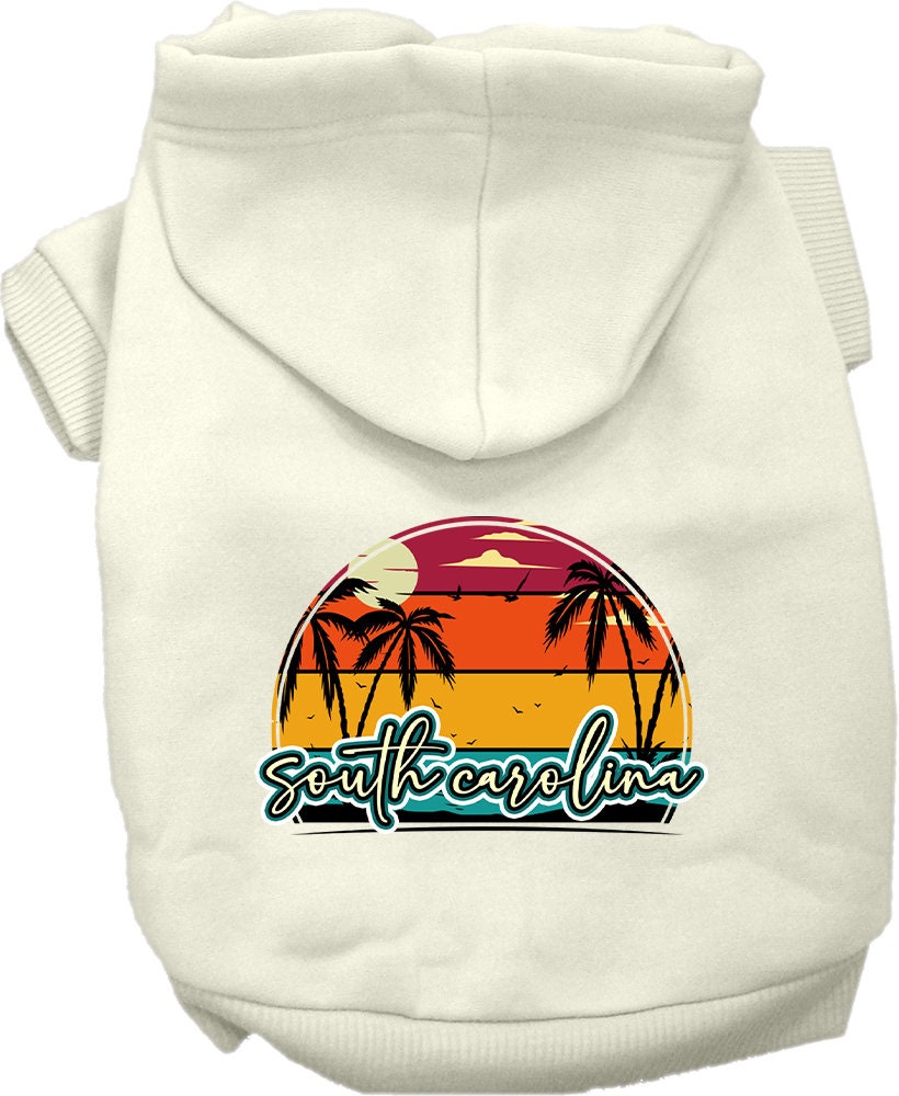 Sudadera con capucha serigrafiada para perros y gatos, para mascotas pequeñas y medianas (tallas XS a XL), "Puesta de sol retro en la playa de Carolina del Sur"