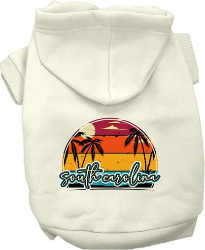 Sudadera con capucha serigrafiada para perros y gatos, para mascotas pequeñas y medianas (tallas XS a XL), "Puesta de sol retro en la playa de Carolina del Sur"