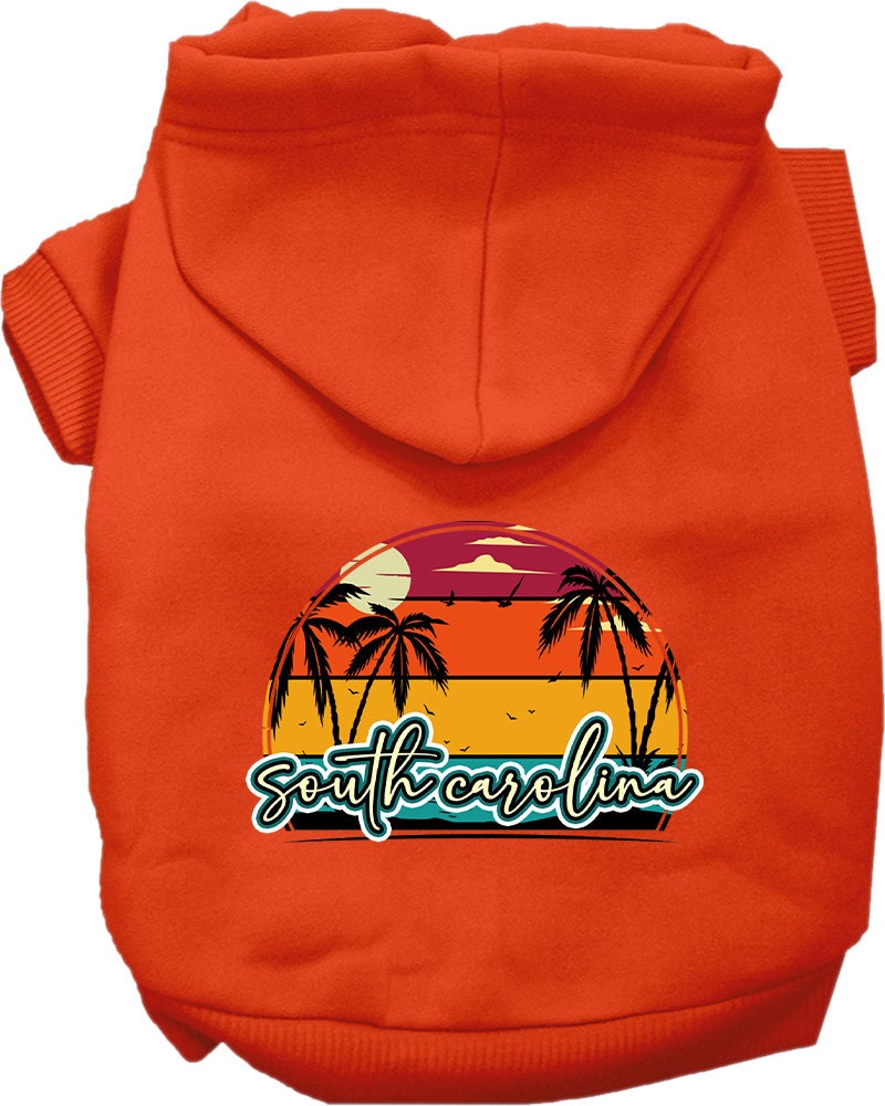 Sudadera con capucha serigrafiada para perros y gatos, para mascotas pequeñas y medianas (tallas XS a XL), "Puesta de sol retro en la playa de Carolina del Sur"