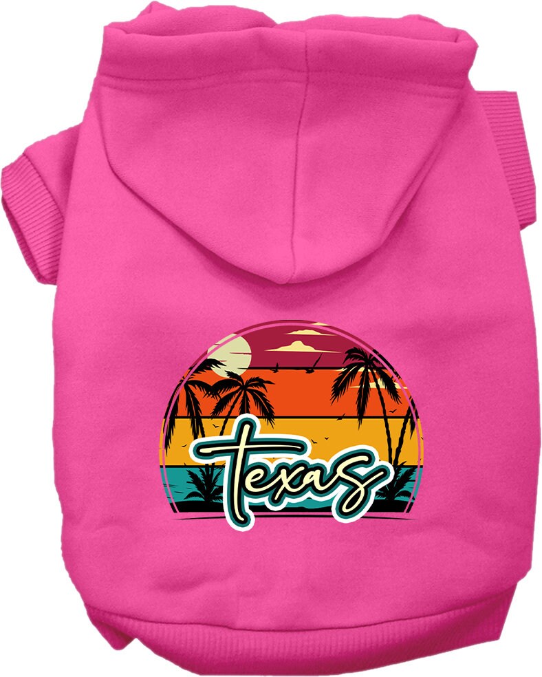 Sudadera con capucha serigrafiada para perros y gatos, para mascotas pequeñas y medianas (tallas XS a XL), "Texas Retro Beach Sunset"