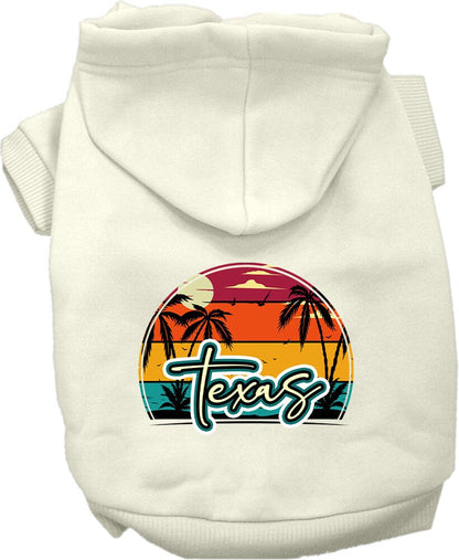 Sudadera con capucha serigrafiada para perros y gatos, para mascotas pequeñas y medianas (tallas XS a XL), "Texas Retro Beach Sunset"