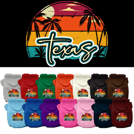 Sudadera con capucha serigrafiada para perros y gatos, para mascotas pequeñas y medianas (tallas XS a XL), "Texas Retro Beach Sunset"