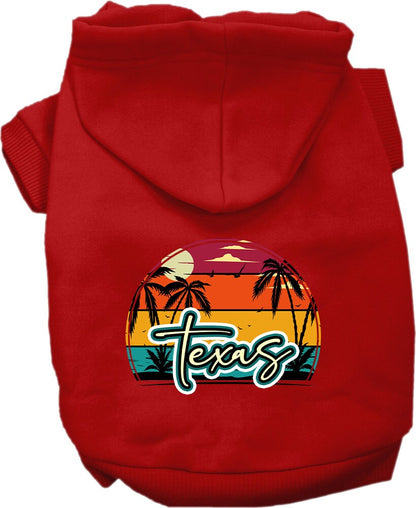 Sudadera con capucha serigrafiada para perros y gatos, para mascotas pequeñas y medianas (tallas XS a XL), "Texas Retro Beach Sunset"