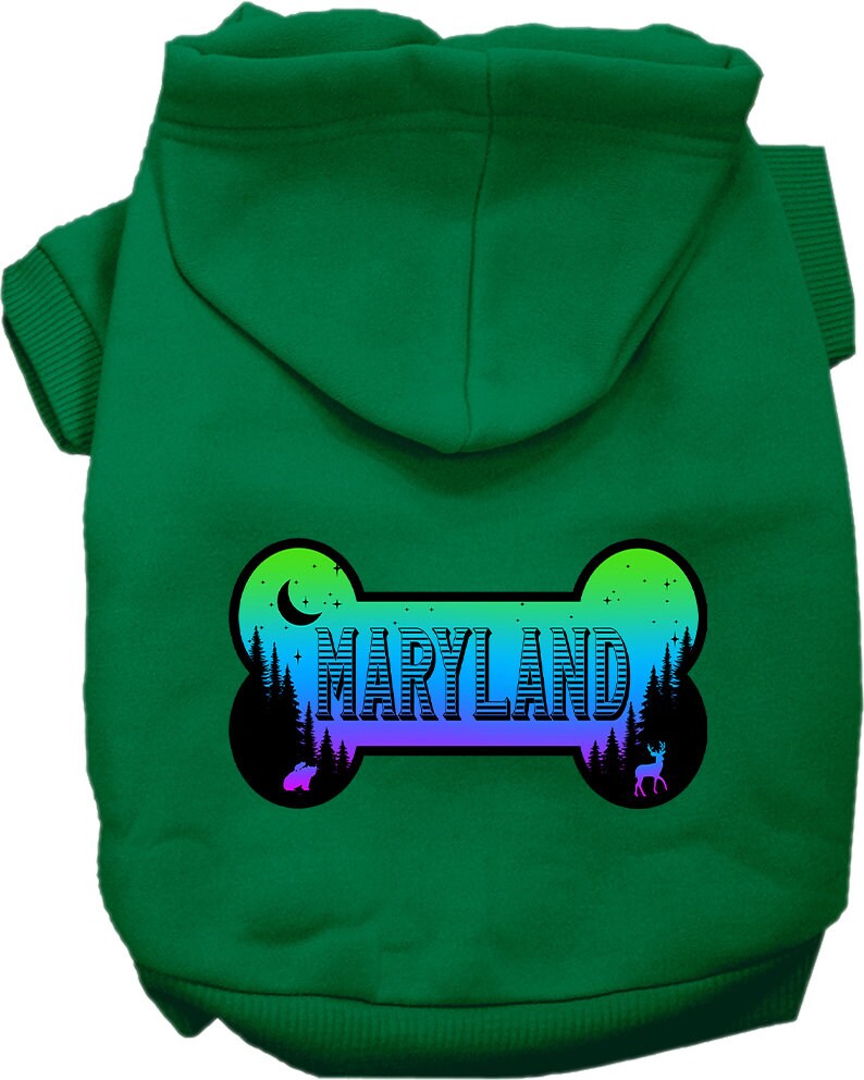 Sudadera con capucha serigrafiada para perros y gatos, para mascotas pequeñas y medianas (tallas XS a XL), "Maryland Mountain Shades"