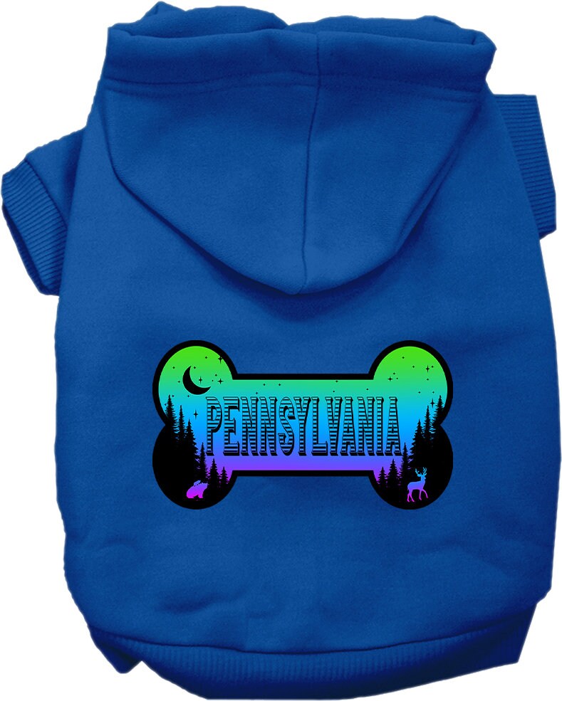 Sudadera con capucha serigrafiada para perros y gatos, para mascotas pequeñas y medianas (tallas XS a XL), "Pennsylvania Mountain Shades"