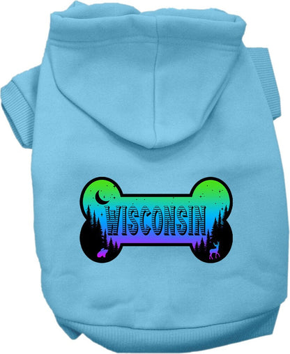 Sudadera con capucha serigrafiada para perros y gatos, para mascotas pequeñas y medianas (tallas XS a XL), "Wisconsin Mountain Shades"