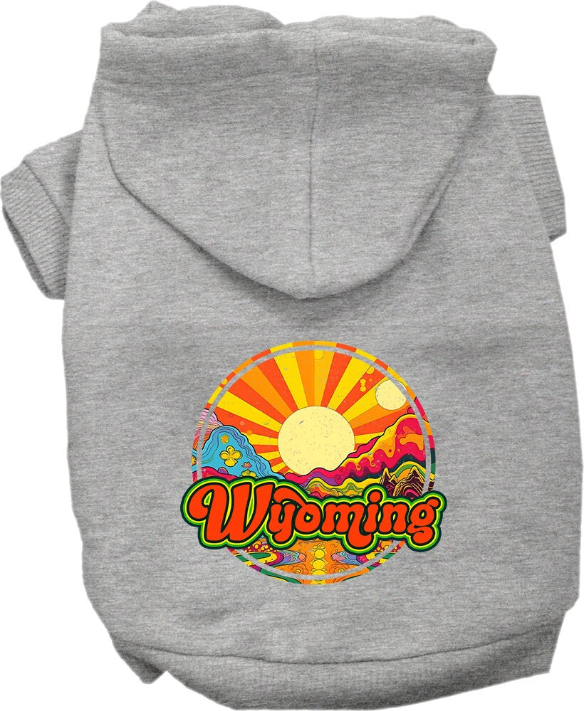 Sudadera con capucha serigrafiada para perros y gatos, para mascotas pequeñas y medianas (tallas XS a XL), "Wyoming Mellow Mountain"