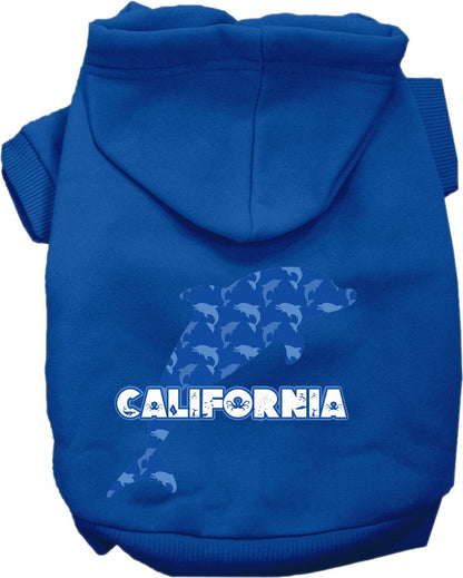 Pet Dog & Cat Screen Printed Hoodie for Medium to Large Pets (Sizes 2XL-6XL), "California Blue Dolphins"