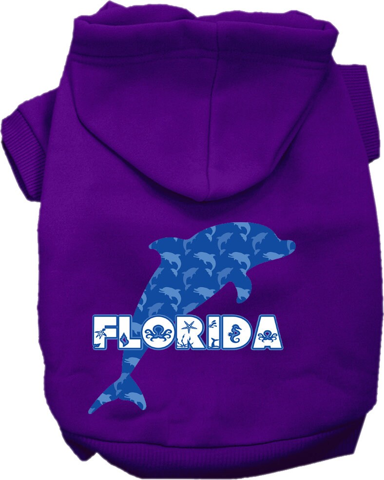 Sudadera con capucha serigrafiada para perros y gatos, para mascotas medianas y grandes (tallas 2XL-6XL), "Florida Blue Dolphins"