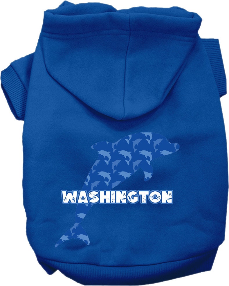 Sudadera con capucha serigrafiada para perros y gatos, para mascotas pequeñas y medianas (tallas XS a XL), "Washington Blue Dolphins"