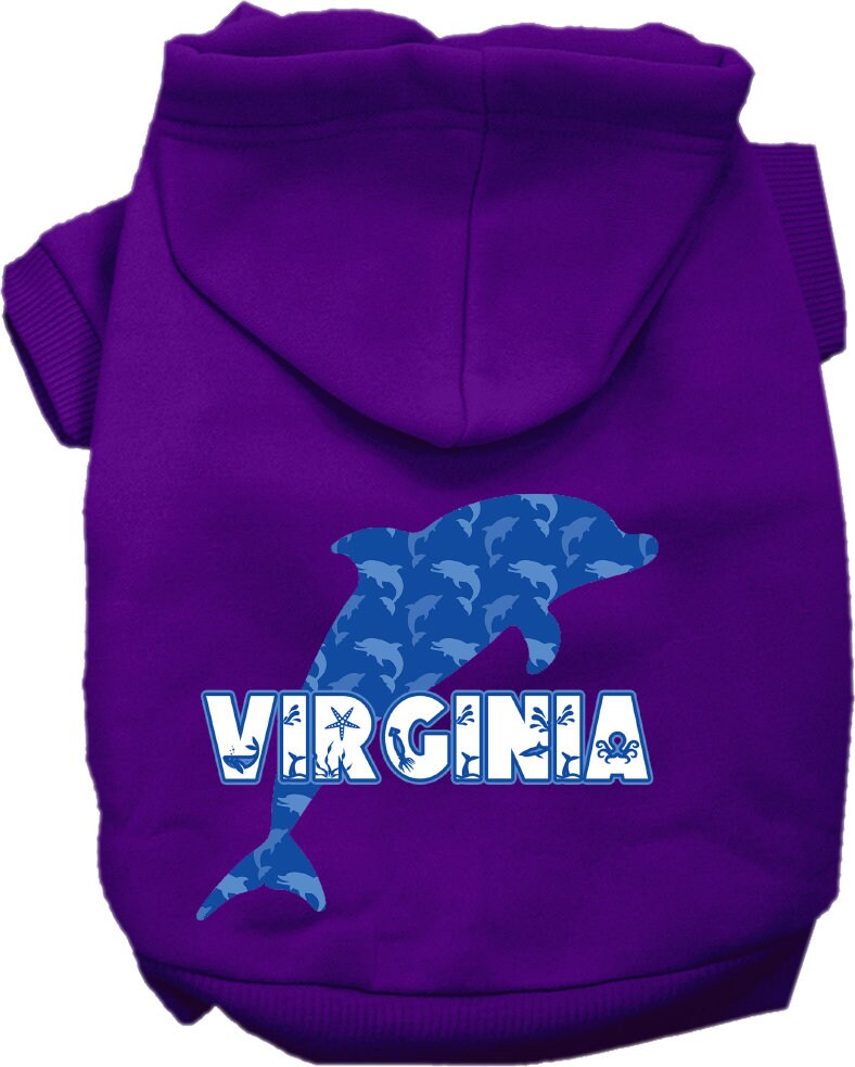 Pet Dog & Cat Screen Printed Hoodie for Small to Medium Pets (Sizes XS-XL), "Virginia Blue Dolphins"