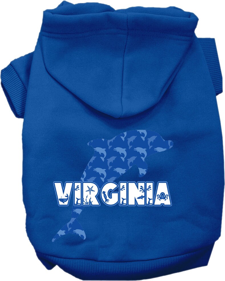 Pet Dog & Cat Screen Printed Hoodie for Small to Medium Pets (Sizes XS-XL), "Virginia Blue Dolphins"