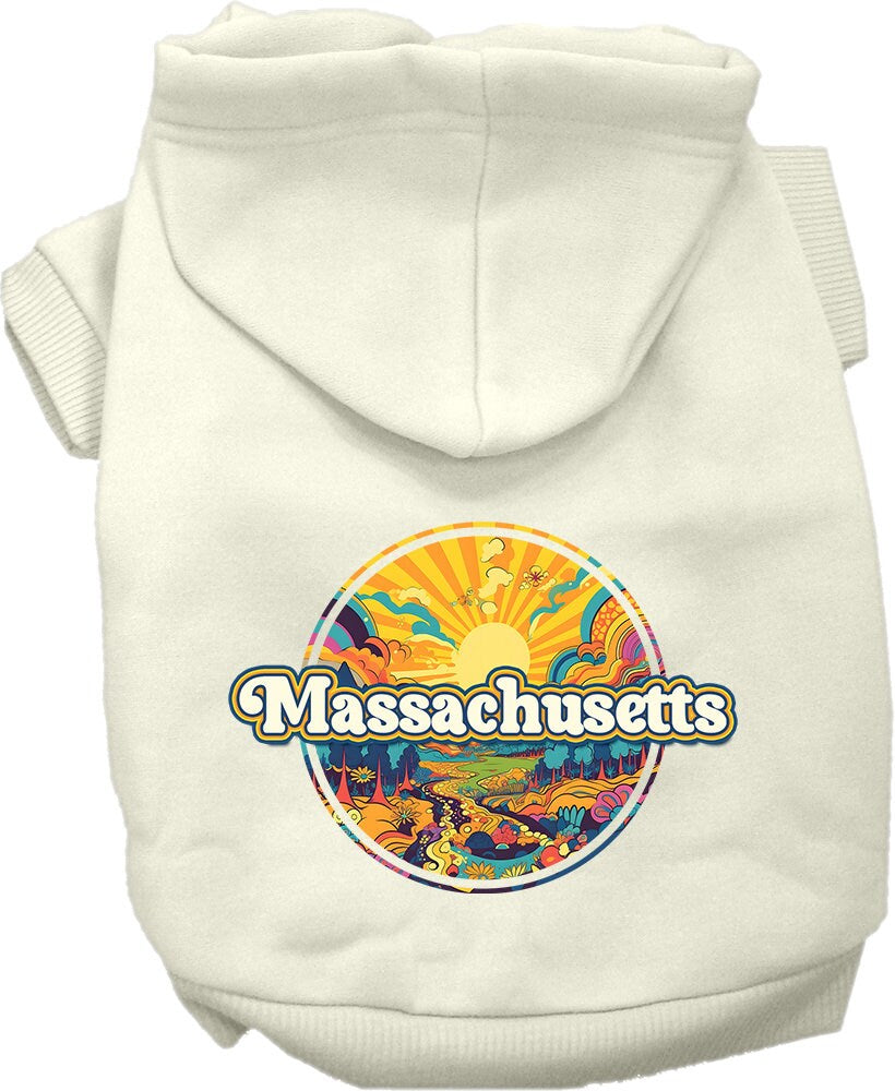 Sudadera con capucha serigrafiada para perros y gatos, para mascotas pequeñas y medianas (tallas XS a XL), "Massachusetts Trippy Peaks"