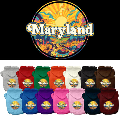 Pet Dog & Cat Screen Printed Hoodie for Medium to Large Pets (Sizes 2XL-6XL), "Maryland Trippy Peaks"