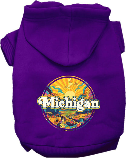 Sudadera con capucha serigrafiada para perros y gatos, para mascotas pequeñas y medianas (tallas XS a XL), "Michigan Trippy Peaks"