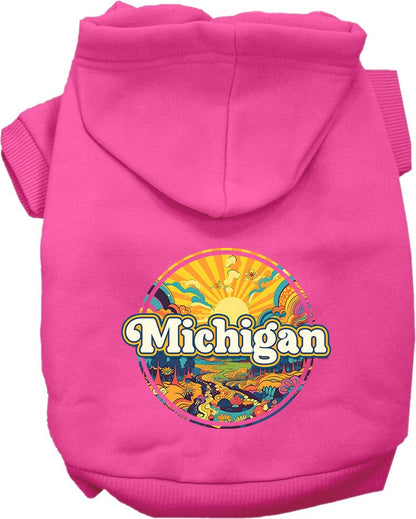 Sudadera con capucha serigrafiada para perros y gatos, para mascotas pequeñas y medianas (tallas XS a XL), "Michigan Trippy Peaks"