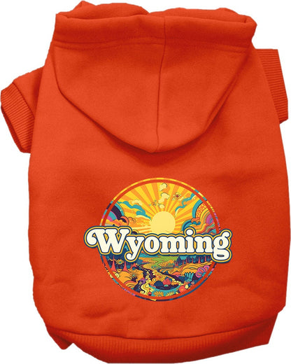 Sudadera con capucha serigrafiada para perros y gatos, para mascotas pequeñas y medianas (tallas XS a XL), "Wyoming Trippy Peaks"