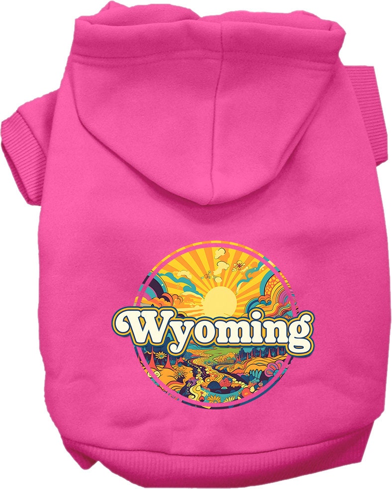 Sudadera con capucha serigrafiada para perros y gatos, para mascotas pequeñas y medianas (tallas XS a XL), "Wyoming Trippy Peaks"