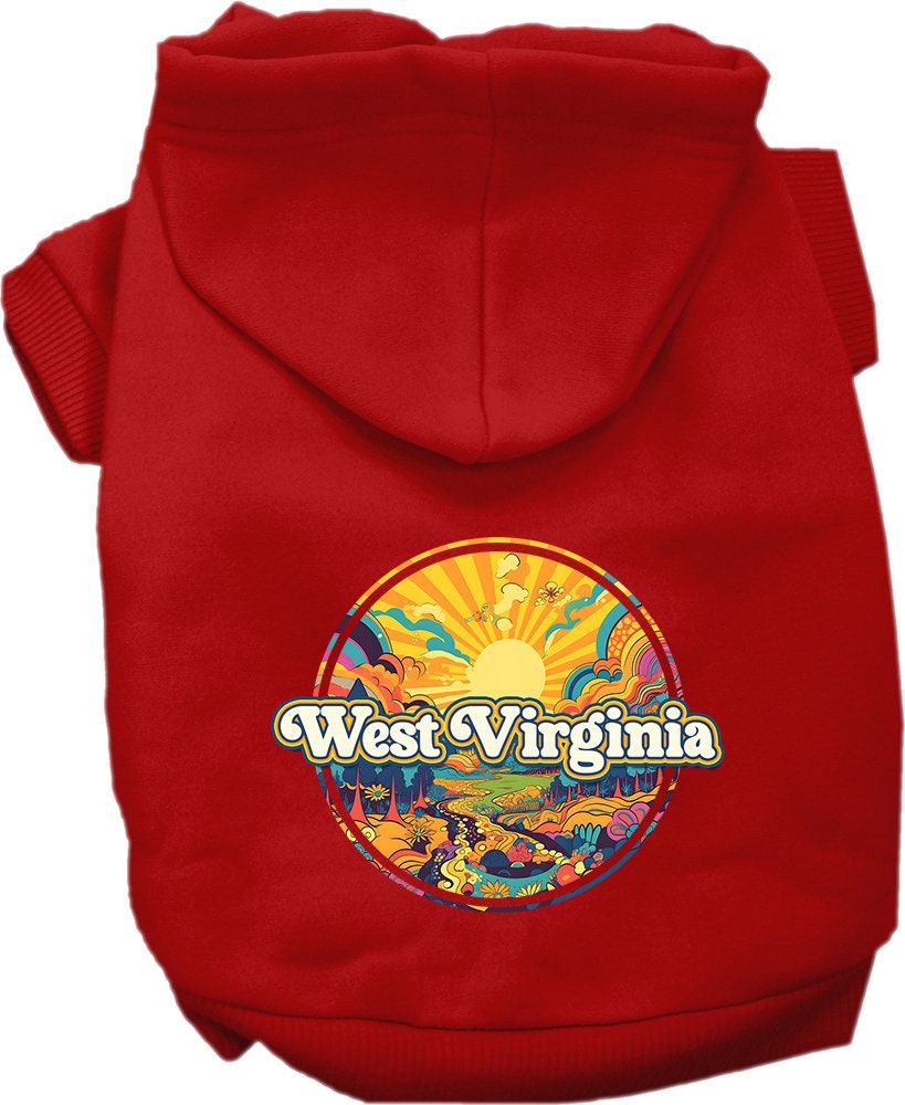 Sudadera con capucha serigrafiada para perros y gatos, para mascotas pequeñas y medianas (tallas XS a XL), "West Virginia Trippy Peaks"