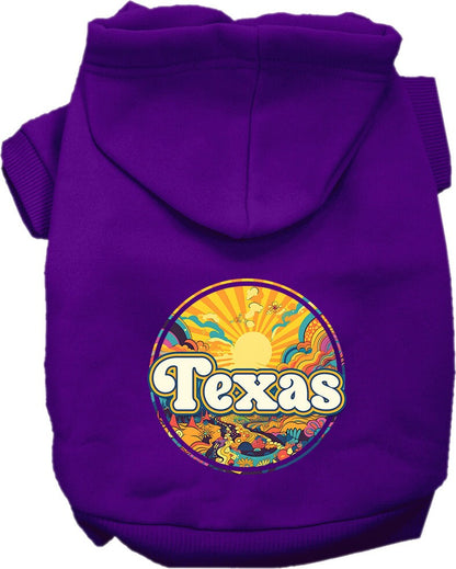 Sudadera con capucha serigrafiada para perros y gatos, para mascotas pequeñas y medianas (tallas XS a XL), "Texas Trippy Peaks"