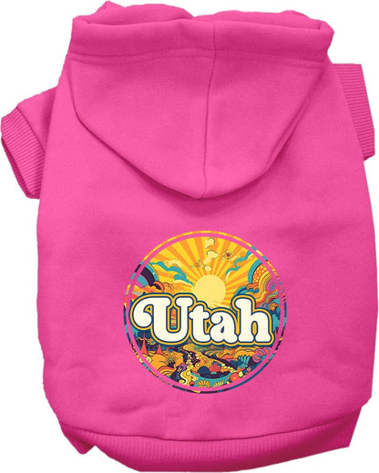 Sudadera con capucha serigrafiada para perros y gatos, para mascotas pequeñas y medianas (tallas XS a XL), "Utah Trippy Peaks"