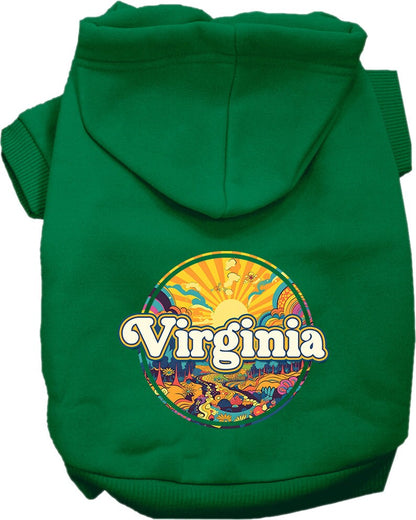 Sudadera con capucha serigrafiada para perros y gatos, para mascotas pequeñas y medianas (tallas XS a XL), "Virginia Trippy Peaks"