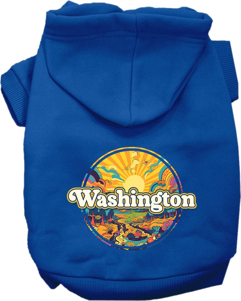 Sudadera con capucha serigrafiada para perros y gatos, para mascotas pequeñas y medianas (tallas XS a XL), "Washington Trippy Peaks"