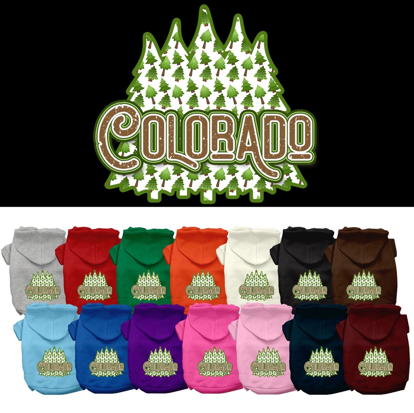 Pet Dog & Cat Screen Printed Hoodie for Small to Medium Pets (Sizes XS-XL), "Colorado Woodland Trees"