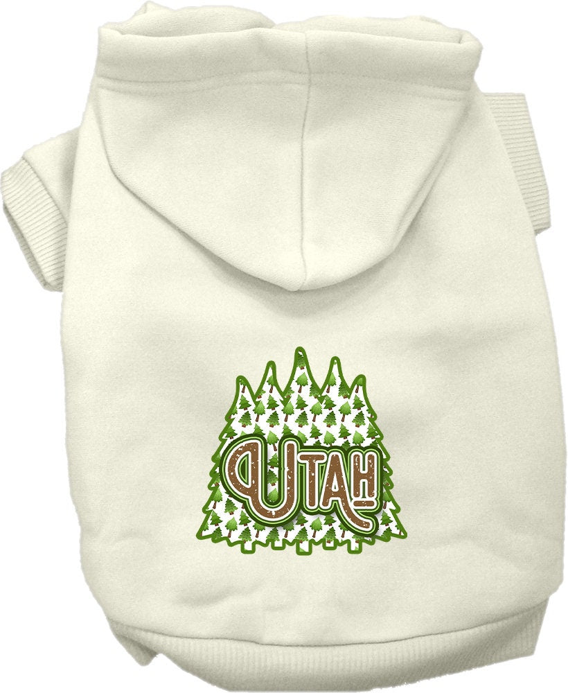 Sudadera con capucha serigrafiada para perros y gatos, para mascotas pequeñas y medianas (tallas XS a XL), "Utah Woodland Trees"