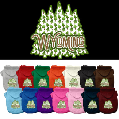 Sudadera con capucha serigrafiada para perros y gatos, para mascotas pequeñas y medianas (tallas XS a XL), "Wyoming Woodland Trees"