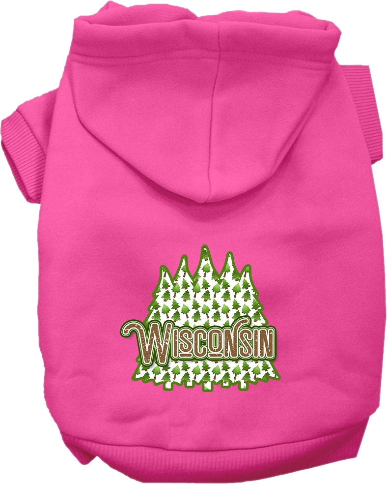 Sudadera con capucha serigrafiada para perros y gatos, para mascotas pequeñas y medianas (tallas XS a XL), "Wisconsin Woodland Trees"