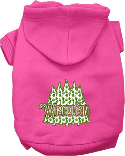 Sudadera con capucha serigrafiada para perros y gatos, para mascotas pequeñas y medianas (tallas XS a XL), "Wisconsin Woodland Trees"