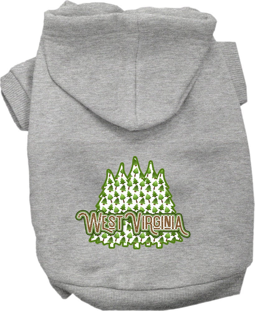 Sudadera con capucha serigrafiada para perros y gatos, para mascotas pequeñas y medianas (tallas XS a XL), "West Virginia Woodland Trees"