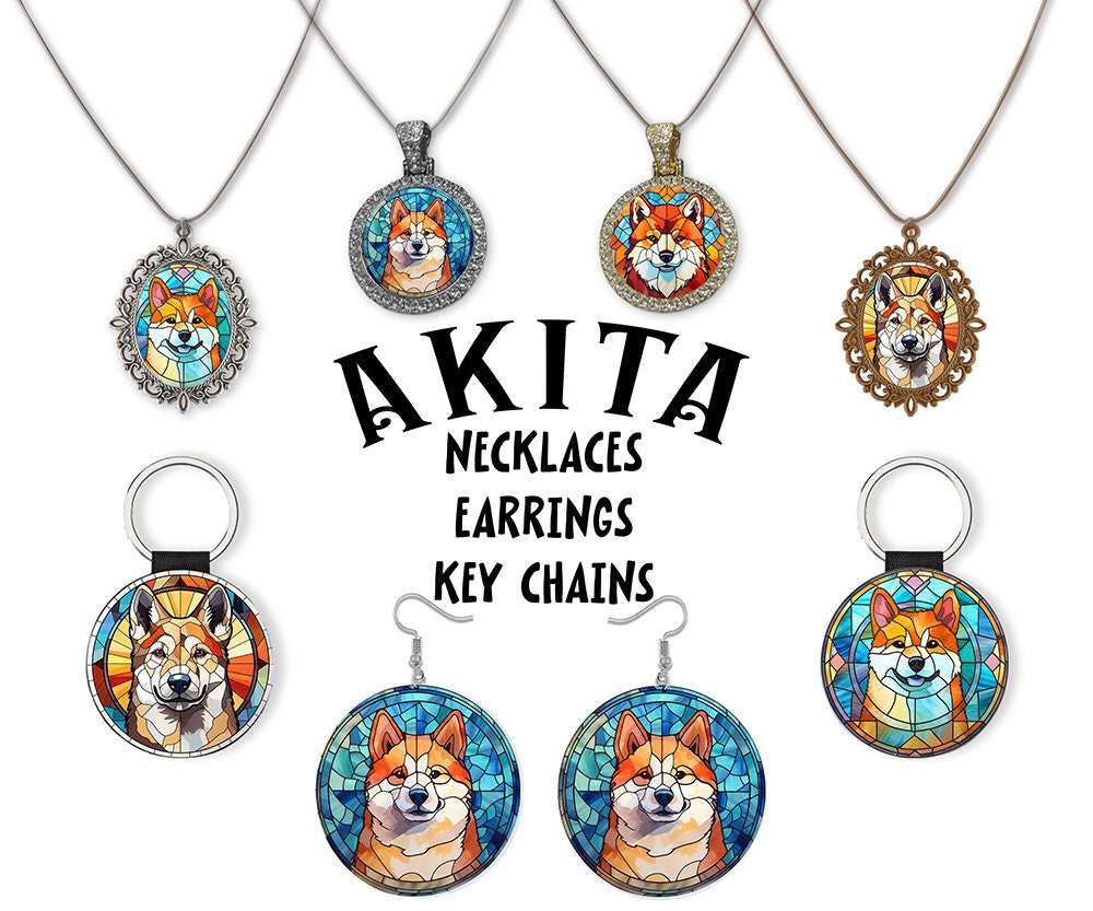 Joyas de la raza Akita: collares, aretes y mucho más estilo vitral.