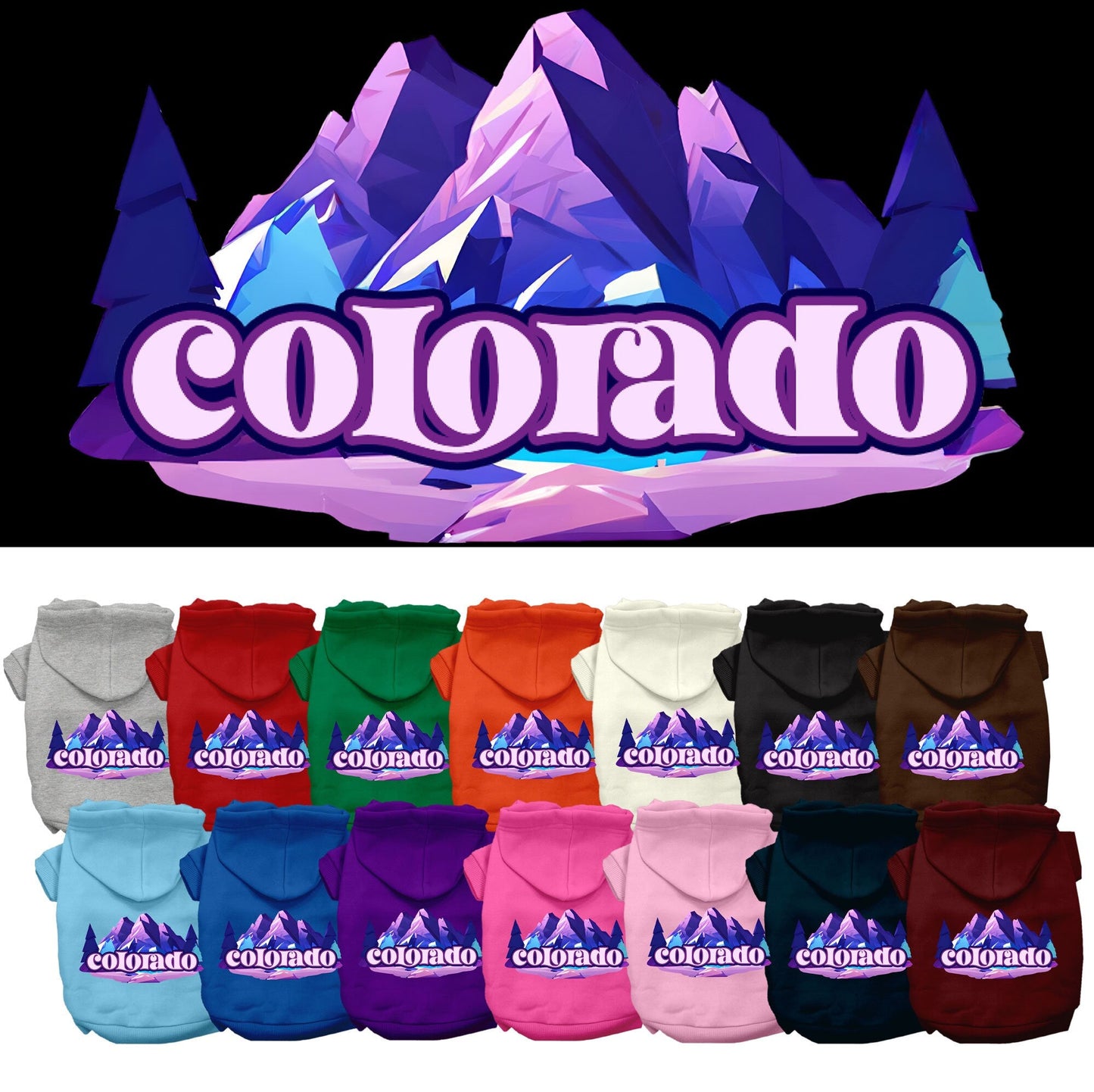 Pet Dog & Cat Screen Printed Hoodie for Medium to Large Pets (Sizes 2XL-6XL), "Colorado Alpine Pawscape"