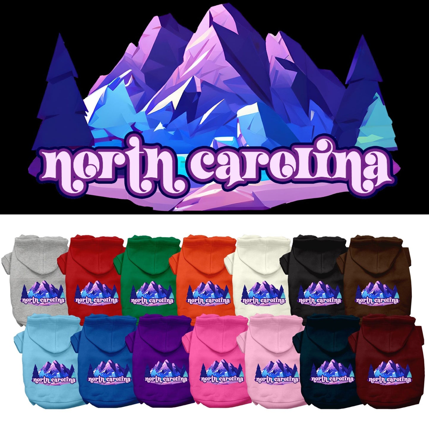 Pet Dog & Cat Screen Printed Hoodie for Small to Medium Pets (Sizes XS-XL), "North Carolina Alpine Pawscape"